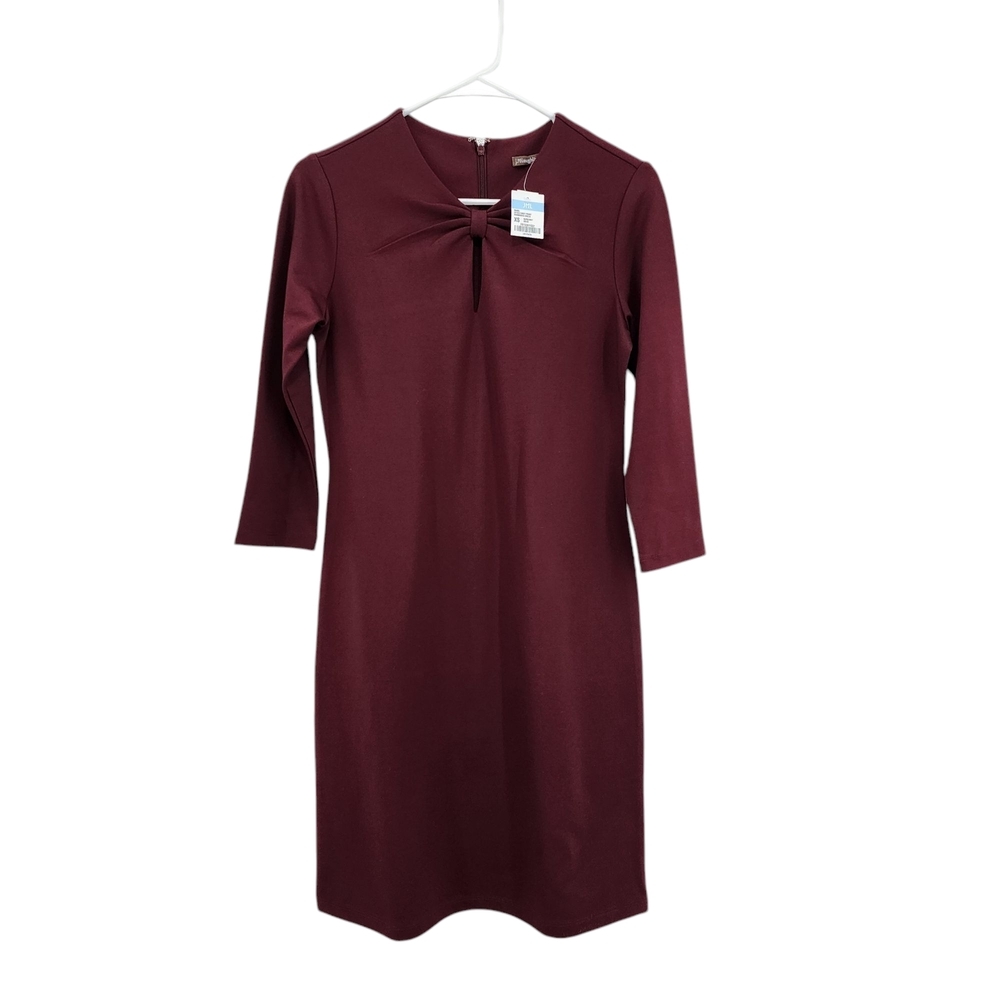 J. McLaughlin Women's Isabel 3/4 Sleeve Knot Front Bainbridge Burgundy Dress